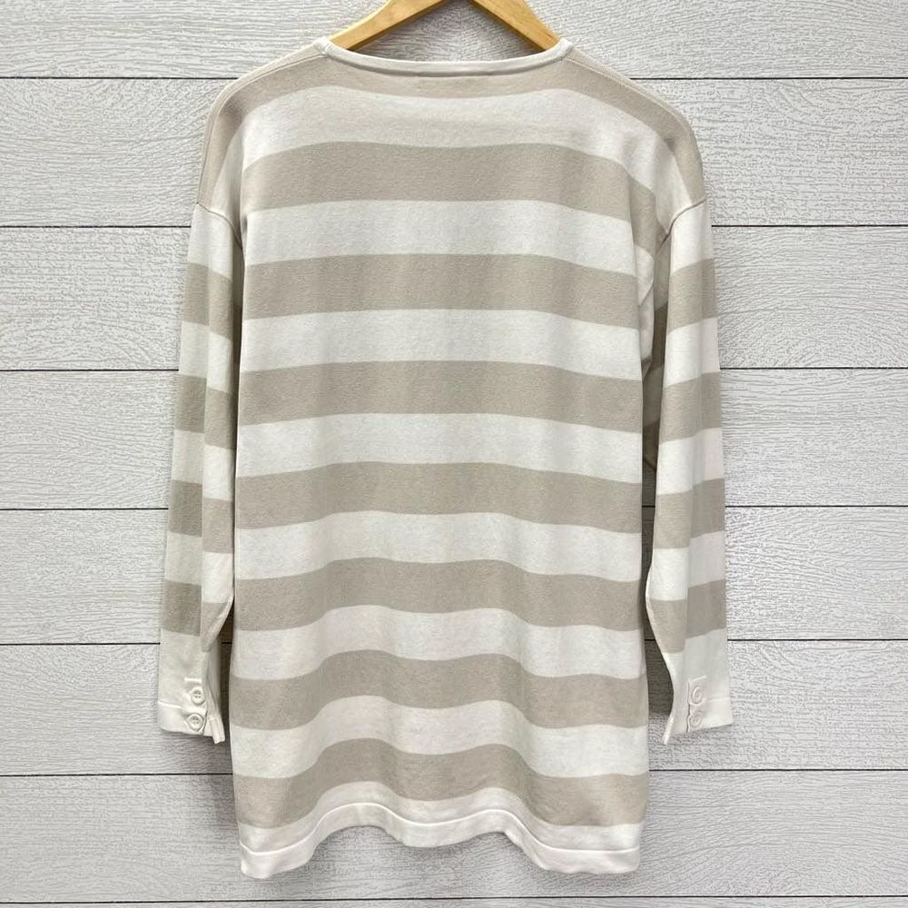 Amina Rubinacci Italy Cotton White Grey Striped Pullover Sweater Button Sleeve S - Picture 5 of 8